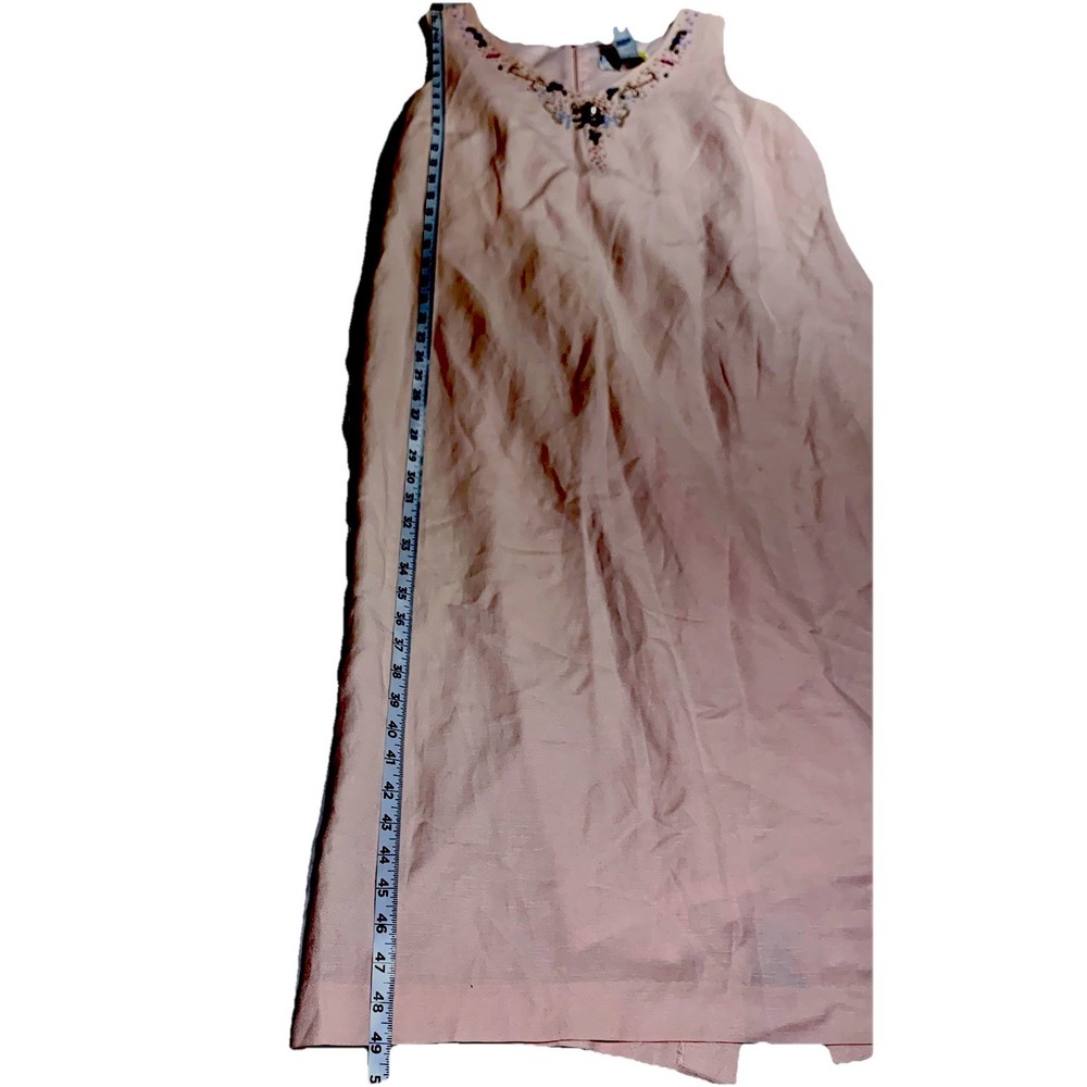 Jessica Howard 2-Piece Linen Blend Dress/Jacket Pale Pink Sz. 14 Vtg Embellished - Picture 4 of 8